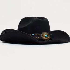 Black Cowboy Hat with Turquoise Accents